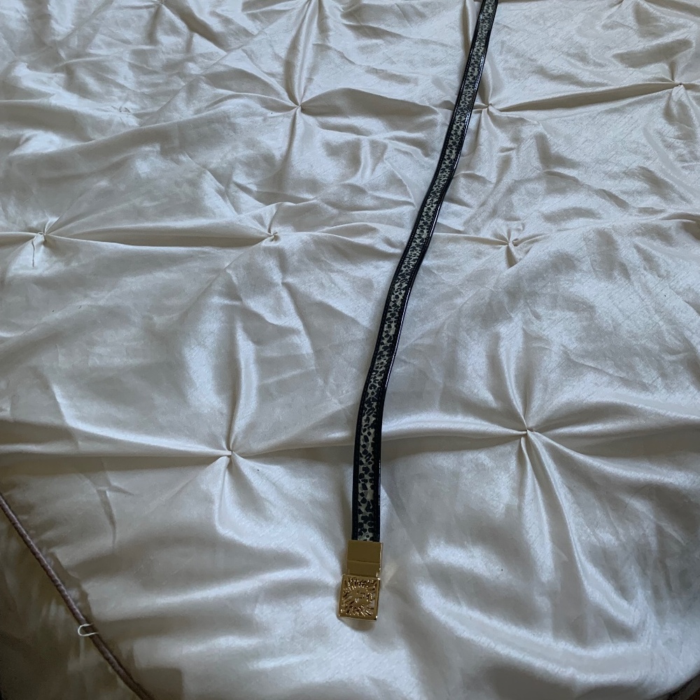 Anne Klein Black/Gray Print Reversible Belt sz L